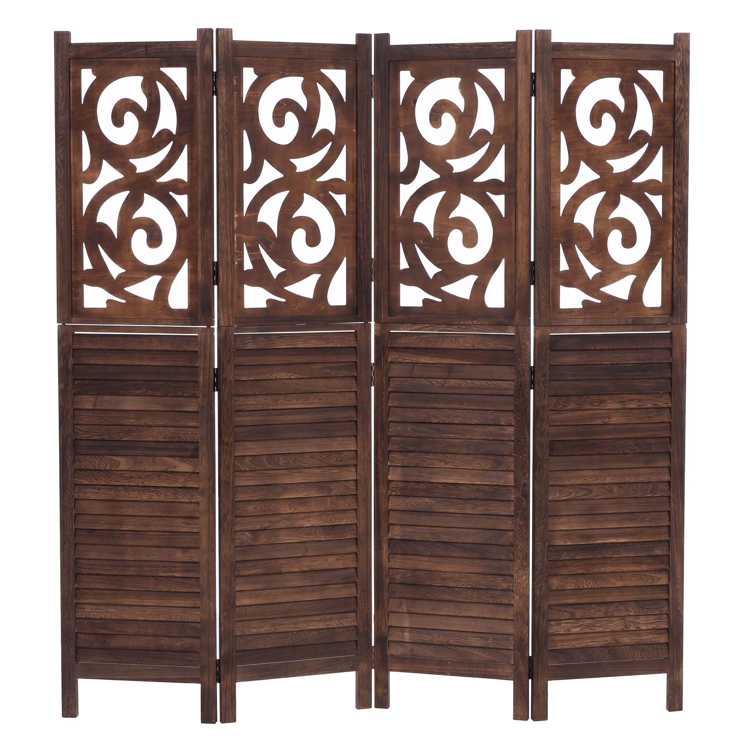 Paraván T568, dělící stěna, 4 panely - 170 × 160 cm - hnědá