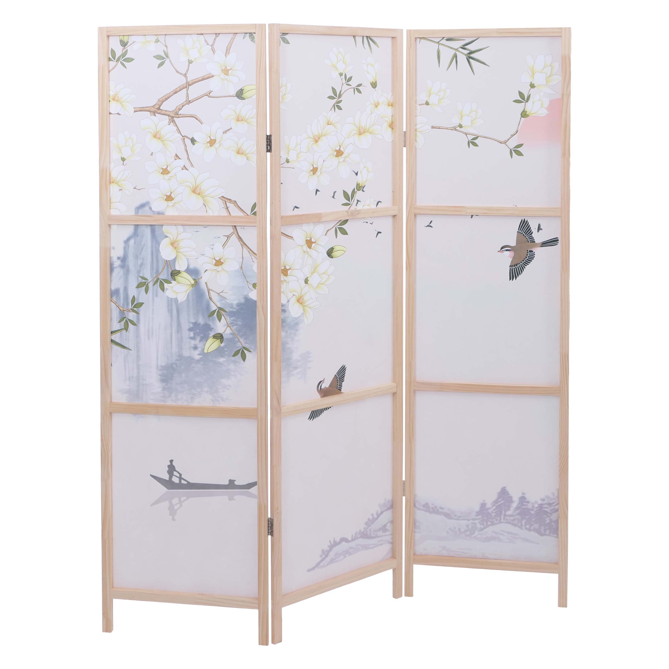 Paraván HWC-O70, dělící stěna - 170 × 137 cm - říční krajina