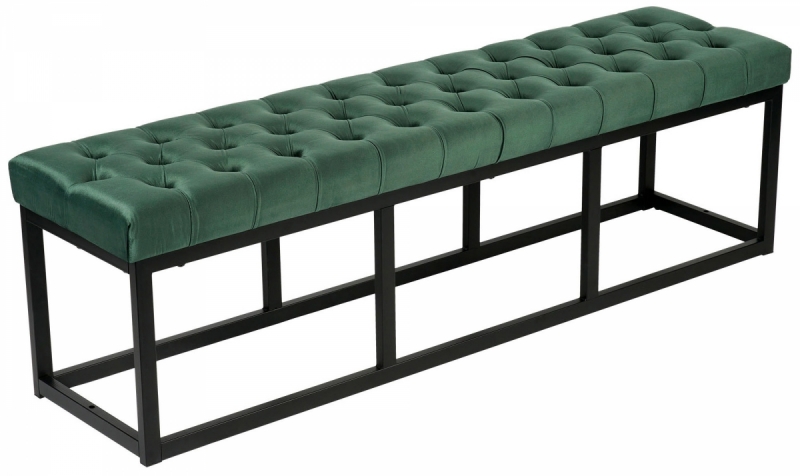 Lavice Polson - samet, černá 150 cm - Zelená