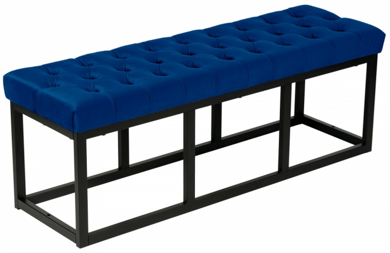 Lavice Polson - samet, černá 120 cm - Modrá