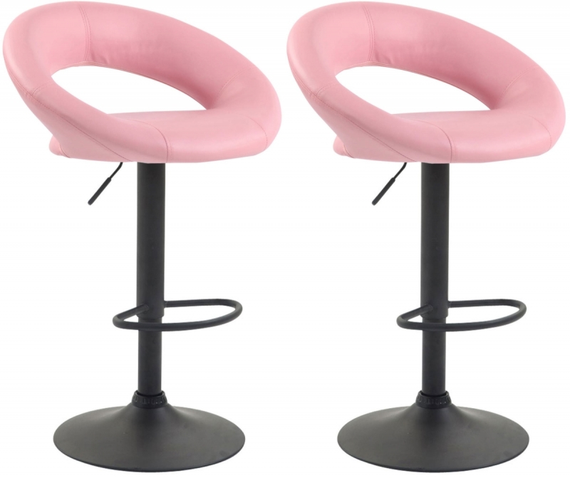 2x Barová židle Olinda - koženka, černý rám - růžová