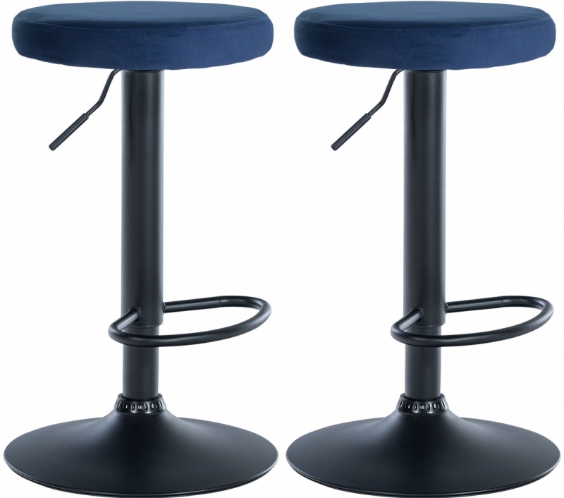 2x Barová židle Ponte - samet, černý rám - Modrá