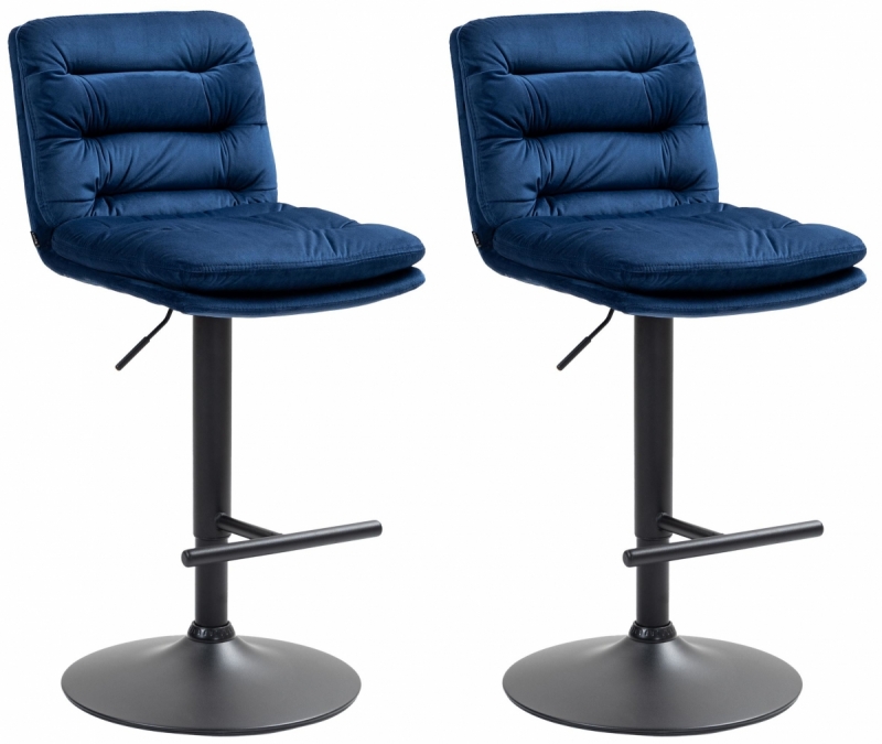 2x Barová židle Damar - samet, černý rám - blue