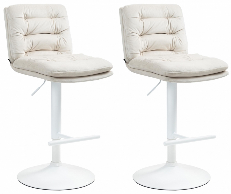 2x Barová židle Damar - samet, bílý rám - cream