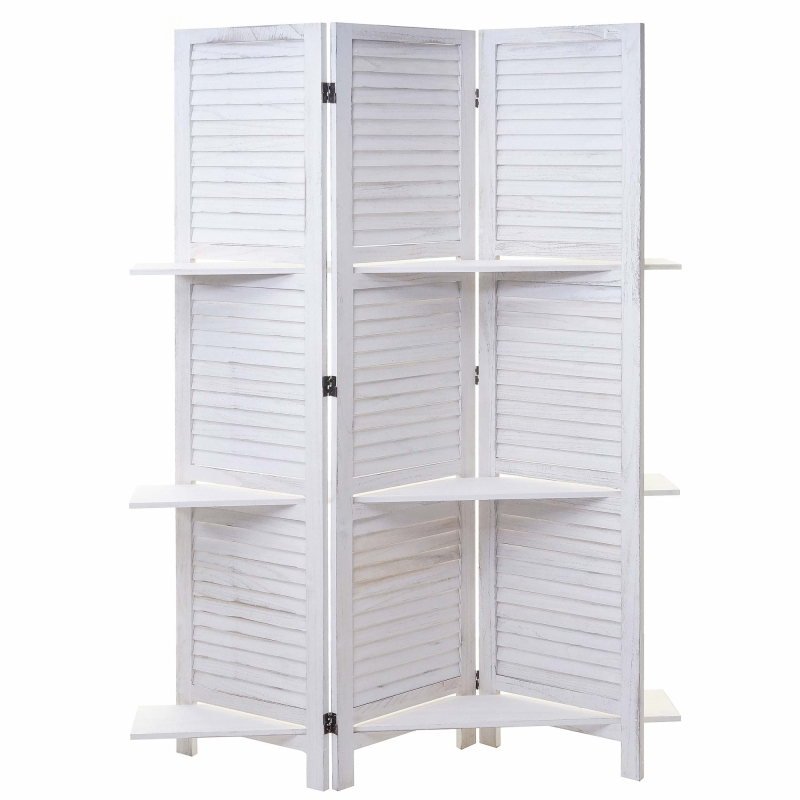 Paraván Shabby vintage s poličkama - 170 x 125 cm - Bílá / bílá