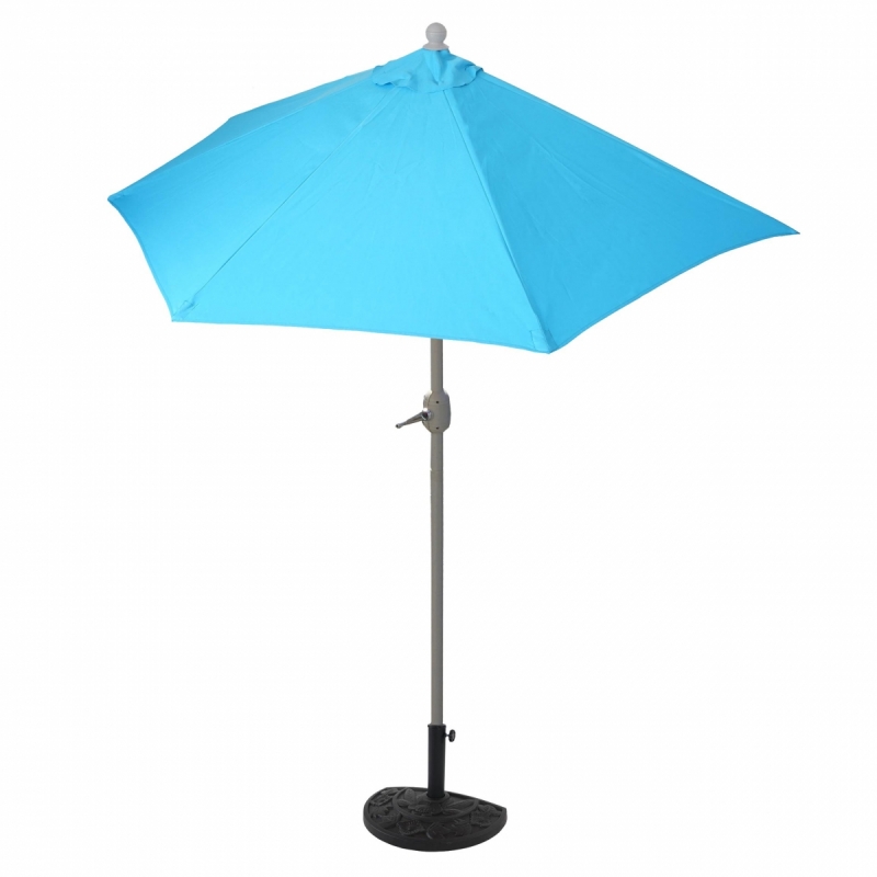 Slunečník půlkruh Parla - polyester/hliník - 270cm tyrkysová se stojanem