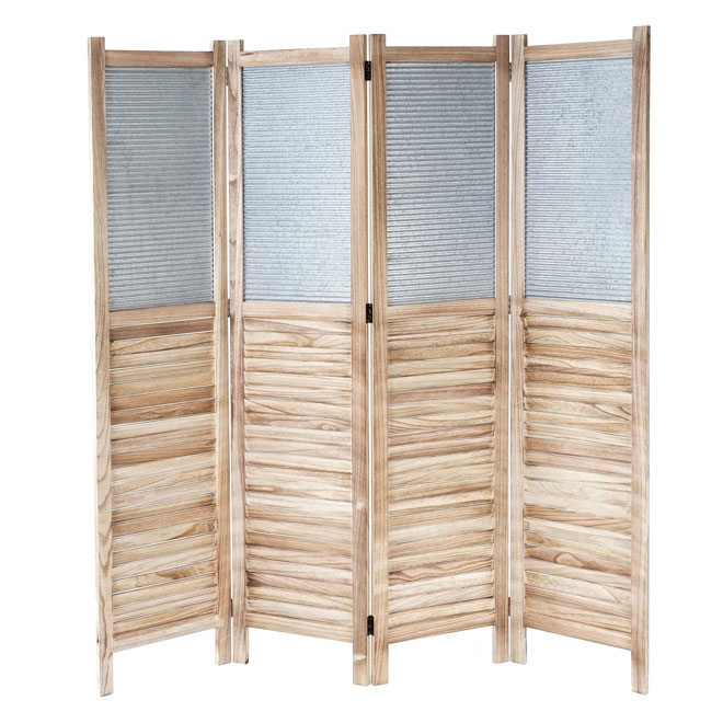 Paraván Shabby vintage D27, dřevo / plech  - 170 x 160 cm - Hnědá