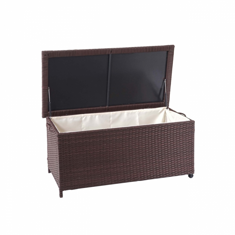Polyratanový zahradní úložný box HWC-D88 - prémiová hnědá, 51x100x50cm 170l