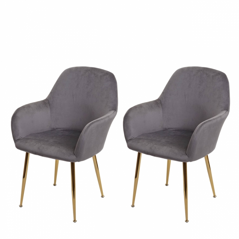 Židle v retro stylu F18 (SET 2 ks) - samet, zlatá podnož - Šedá
