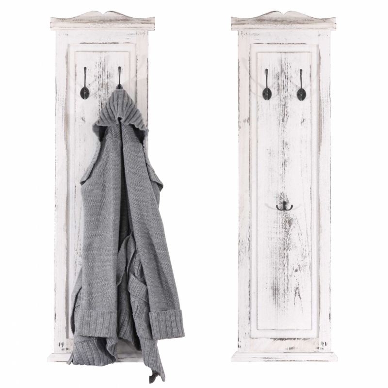 2x věšáková stěna s 3 věšáky 30443 - 109x28x3,5 cm, antik bílá