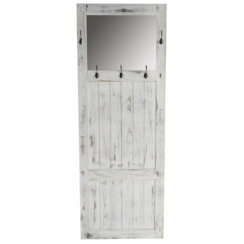 Věšáková stěna se zrcadlem vintage 33359 - 180x65x7cm, antik bílá