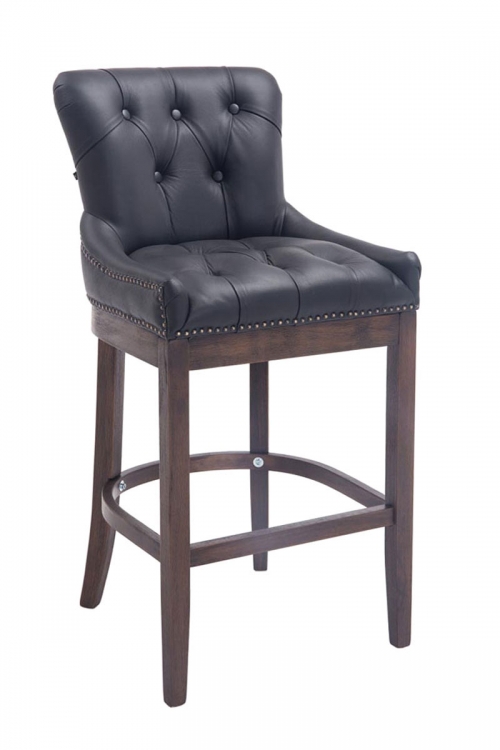 Barová židle Buckingham ~ kůže, dřevěné nohy tmavá antik - Černá