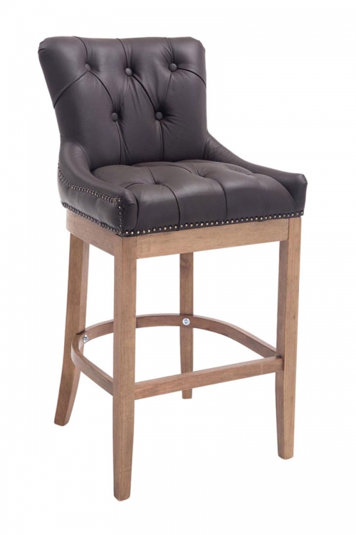 Barová židle Buckingham ~ kůže, dřevěné nohy světlá antik - Hnědá