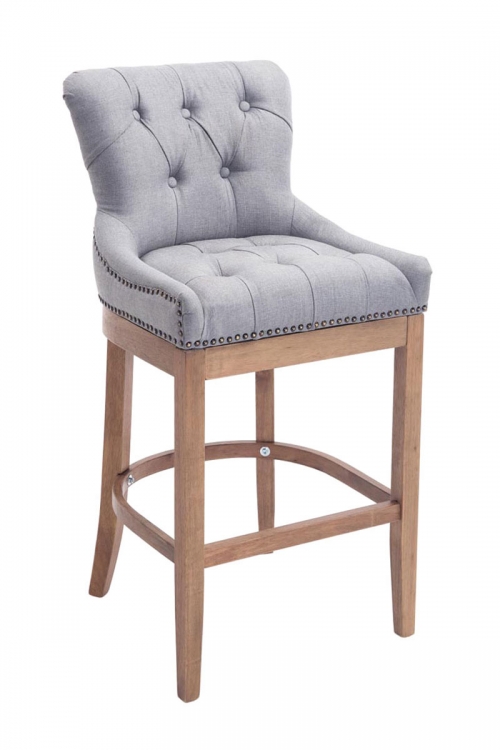 Barová židle Buckingham látka, dřevěné nohy světlá antik - Světle šedá