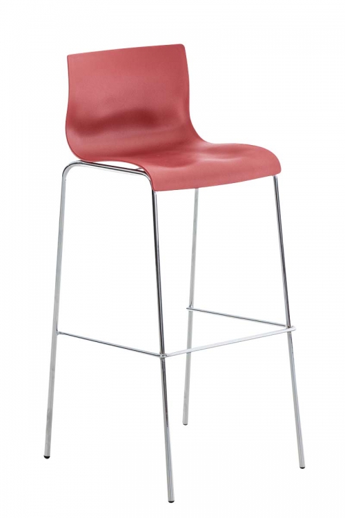 Barová židle Hoover ~ plast, kovové nohy chrom - Červená