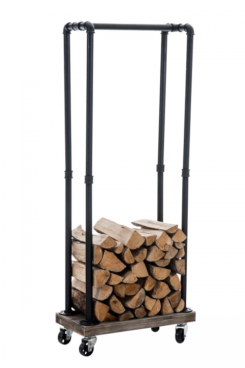 Stojan na dřevo Forks 30x60x150, Industriální, černý kov, dřevo