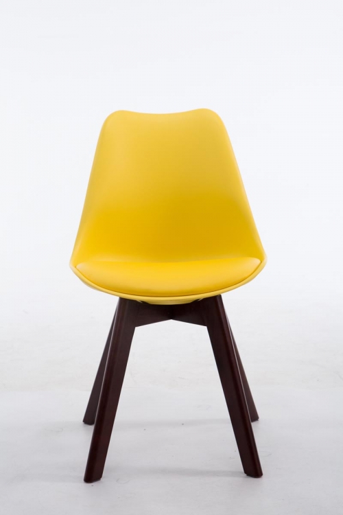 Židle Borne V2 ~ plast / koženka, dřevené nohy ořech - Žlutá