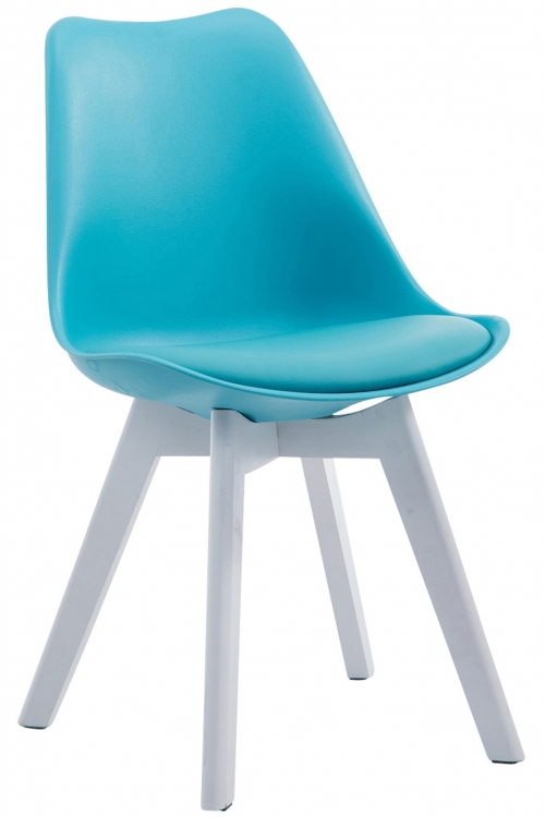 Židle Borne V2 plast / koženka, dřevené nohy bílá - Modrá