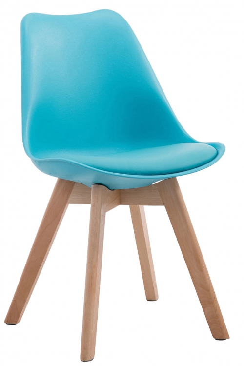 Židle Borne V2 plast / koženka, dřevené nohy natura - Modrá