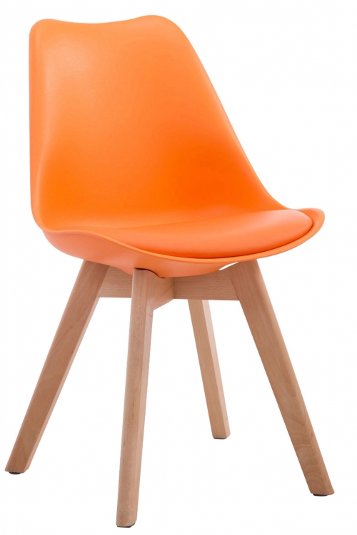 Židle Borne V2 plast / koženka, dřevené nohy natura - Oranžová