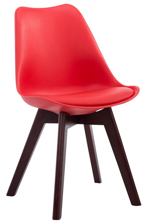 Židle Borne V2 ~ plast / koženka, dřevené nohy ořech - Červená