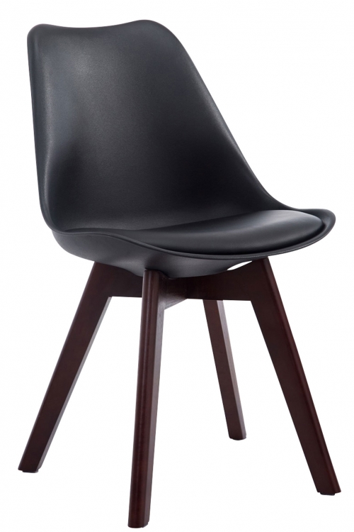 Židle Borne V2 ~ plast / koženka, dřevené nohy ořech - Černá