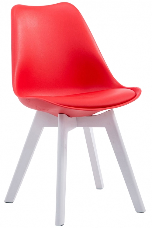 Židle Borne V2 plast / koženka, dřevené nohy bílá - Červená