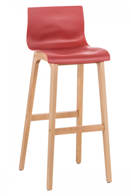 Barová židle Hoover ~ plast, dřevené nohy natur - Červená