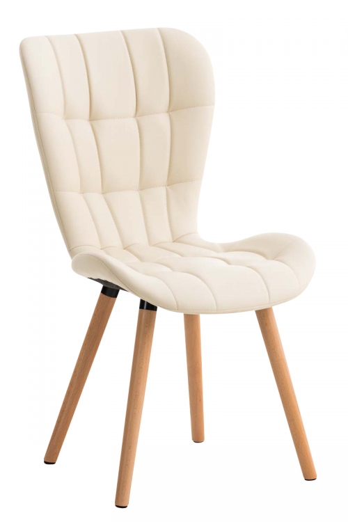 Židle Elda  ~ koženka, dřevěné nohy natura - Krémová