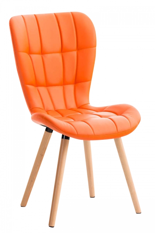 Židle Elda  ~ koženka, dřevěné nohy natura - Oranžová