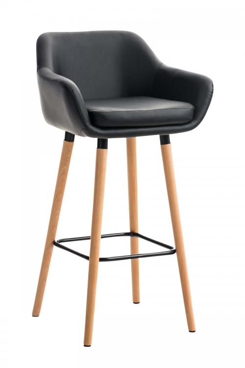Barová židle Grant ~ koženka, dřevěné nohy natura - Černá
