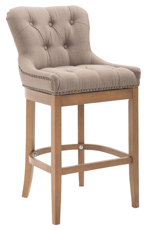Barová židle Buckingham látka, dřevěné nohy světlá antik - Šedo-hnědá (Taupe)