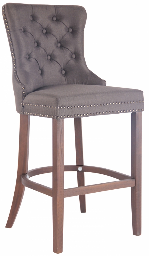 Barová židle Taipeh látka, dřevěné nohy antik - Tmavě šedá