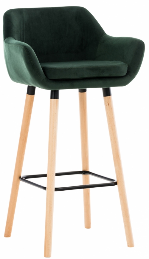 Barová židle Grant ~ samet, dřevěné nohy natura - Zelená