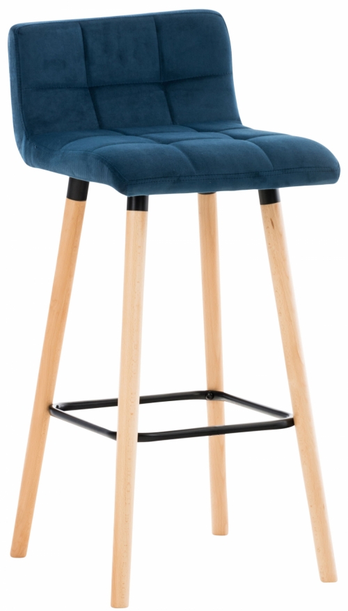 Barová židle Lincoln ~ samet, dřevěné nohy natura - Modrá