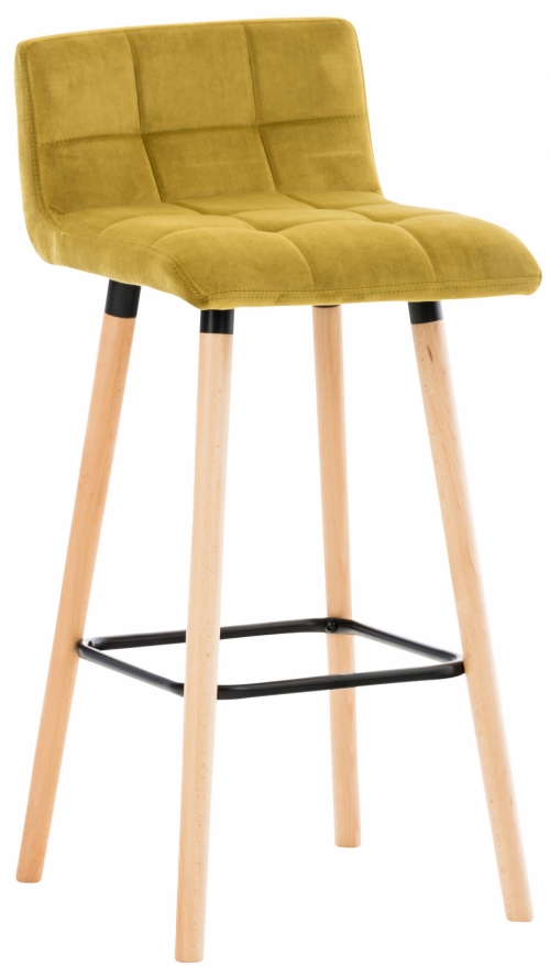 Barová židle Lincoln ~ samet, dřevěné nohy natura - Žlutá