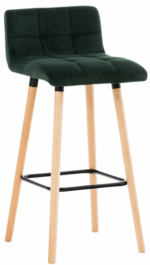 Barová židle Lincoln ~ samet, dřevěné nohy natura - Zelená