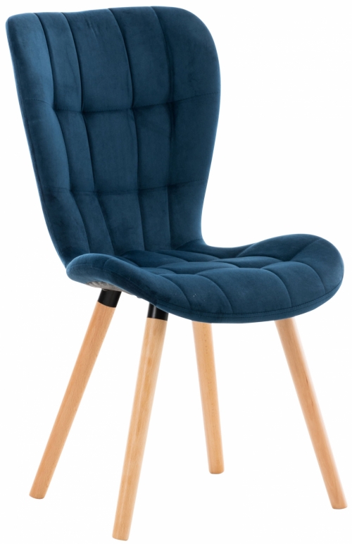 Židle Elda ~ samet, dřevěné nohy natura - Modrá