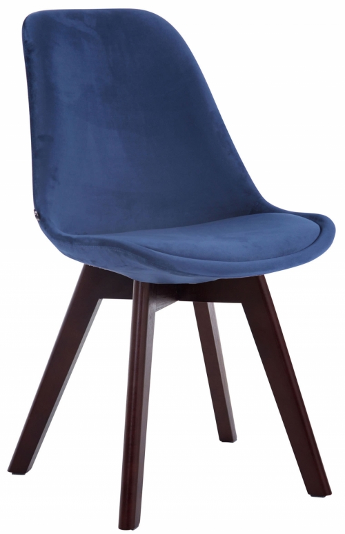 Židle Borne V2 ~ samet, dřevené nohy ořech - Modrá