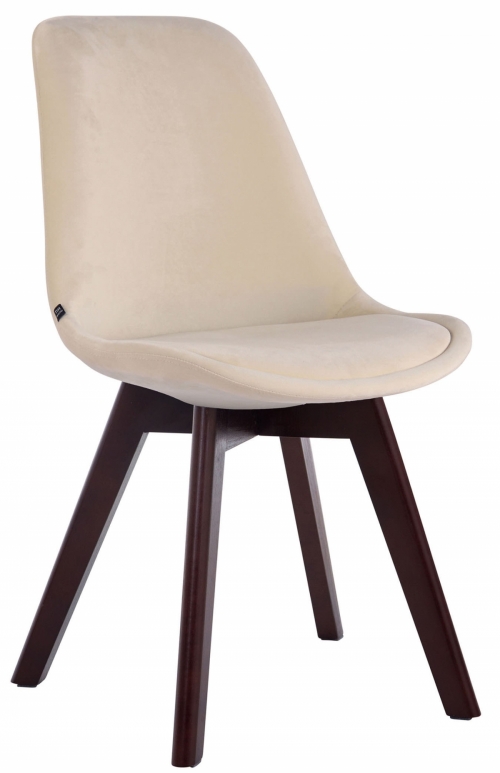 Židle Borne V2 ~ samet, dřevené nohy ořech - Krémová