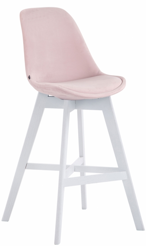 Barová židle Cannes ~ samet, dřevěné nohy bílé - Ružová