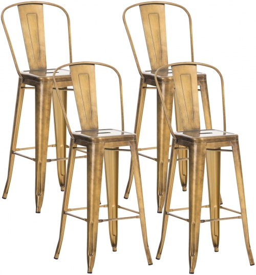 Kovová barová židle v industriálním stylu Aiden (SET 4 ks) - Zlatá