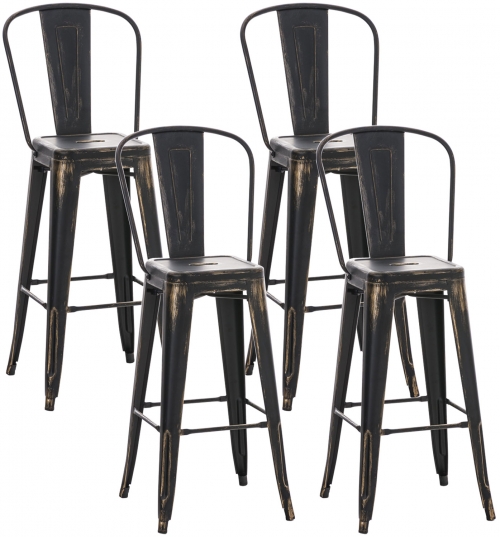 Kovová barová židle v industriálním stylu Aiden (SET 4 ks) - Černo-zlatá antik