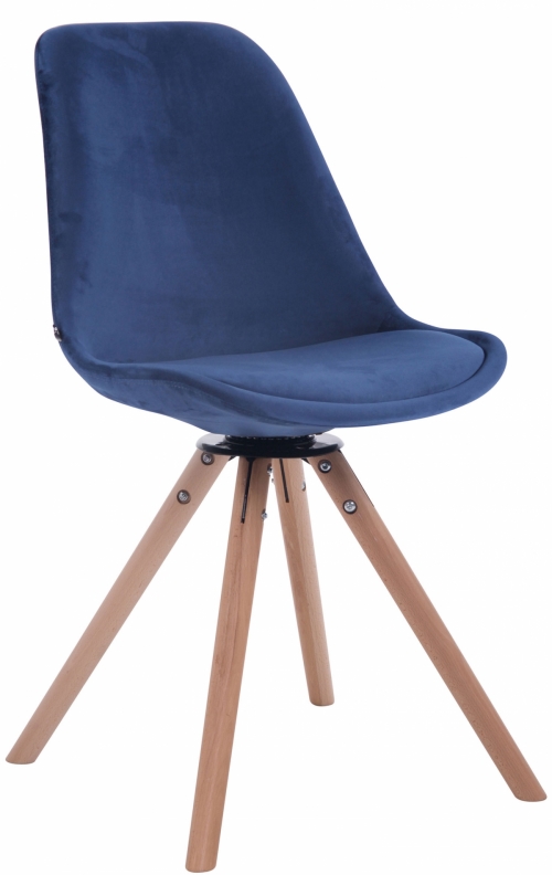 Otočná židle Troyes ~ samet, dřevěné nohy natura - Modrá