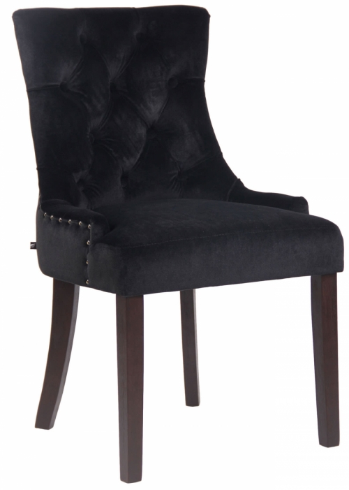 Jídelní židle Aberdeen ~ samet, dřevěné nohy antik tmavé - Černá