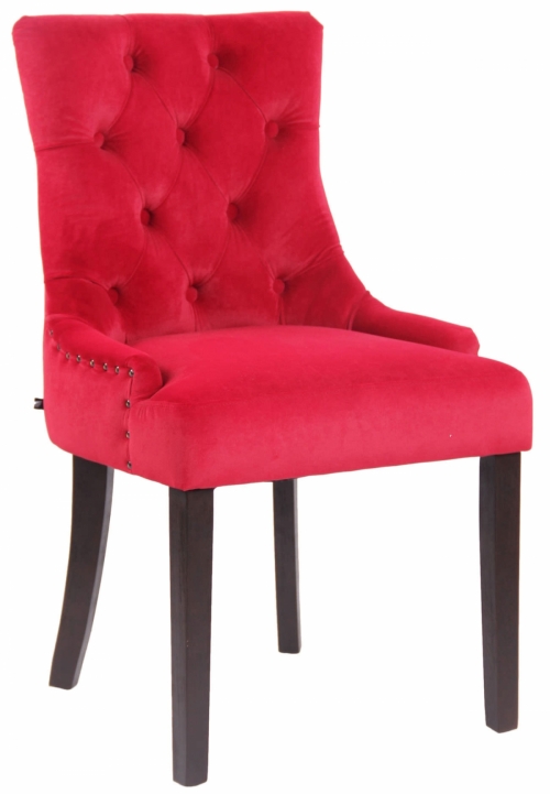Jídelní židle Aberdeen ~ samet, dřevěné nohy antik tmavé - Červená