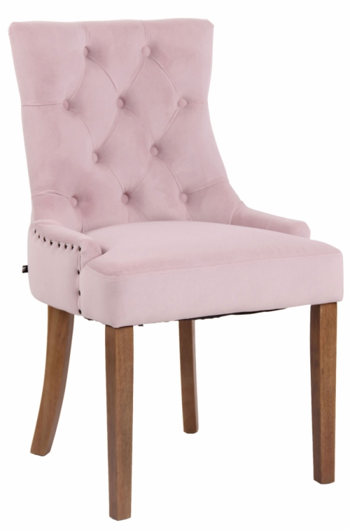Jídelní židle Aberdeen ~ samet, dřevěné nohy antik světlé - Ružová