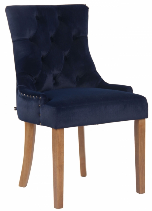 Jídelní židle Aberdeen ~ samet, dřevěné nohy antik světlé - Modrá