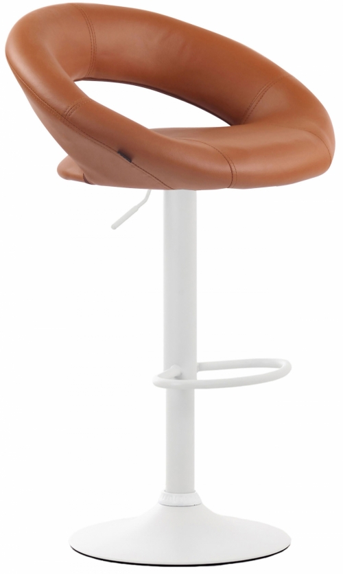 Barová židle Olinda - koženka, bílý rám - světle hnědá