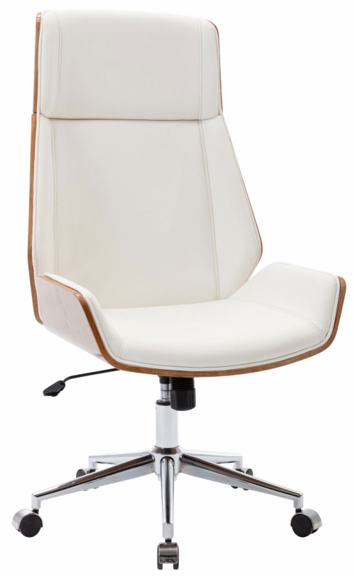 Kancelářská židle Breda ~ koženka, dřevo ořech - Bílá